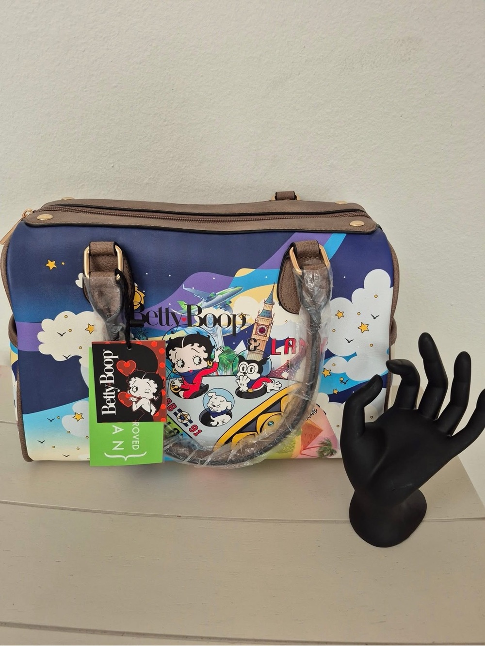 Betty Boop Blue Multicolor Cartoon Print Duffel Bag